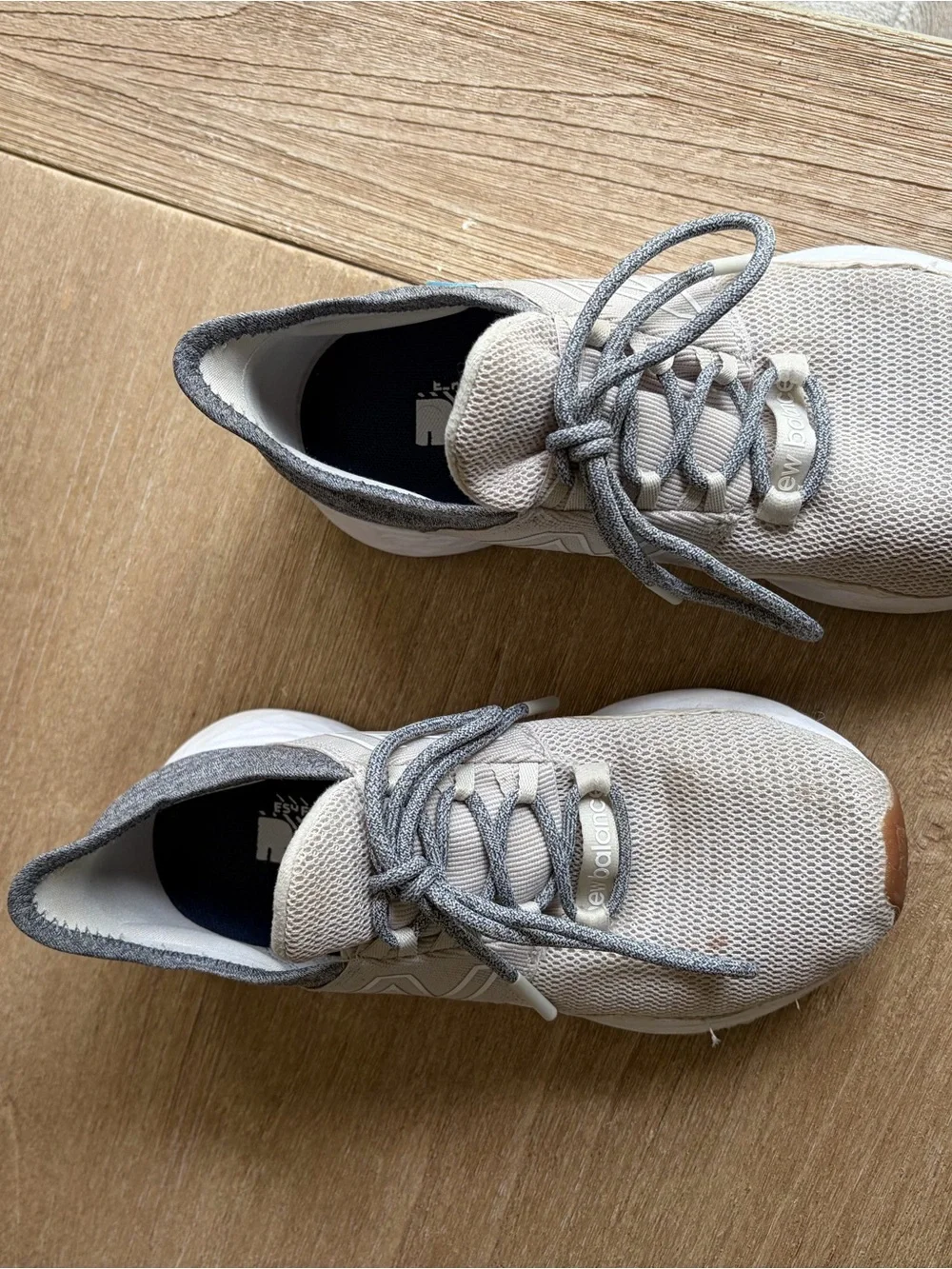 New Balance Beige & Gray Knit Slip-On Athletic Sneakers